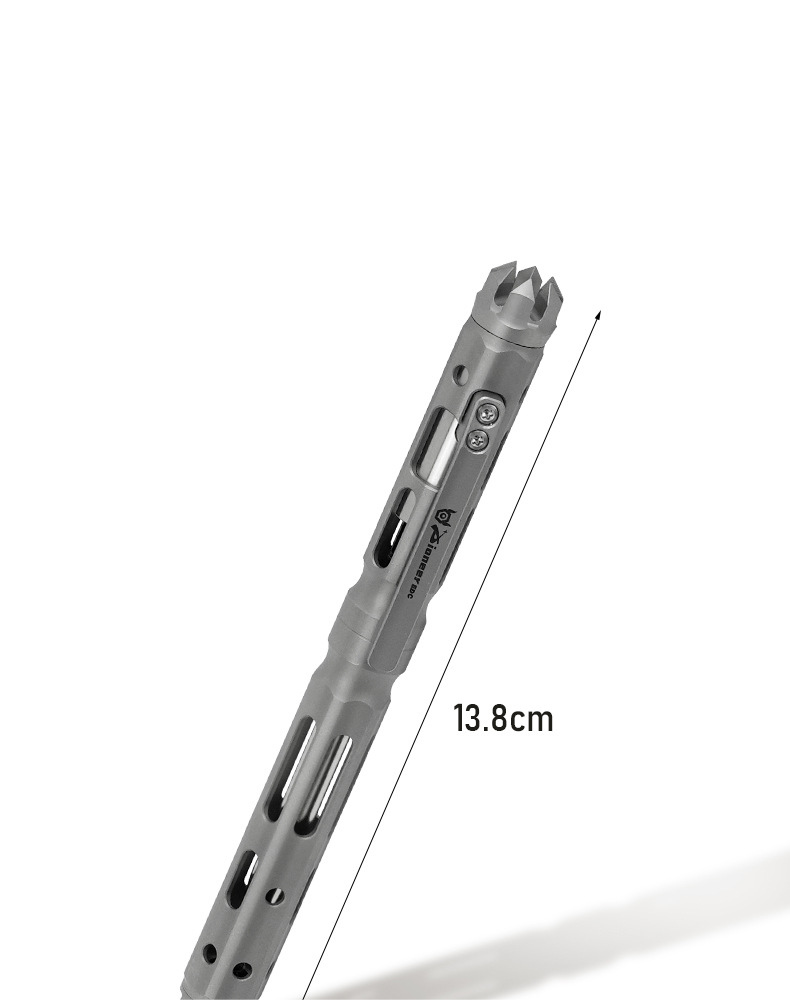 Full titanium tactical pen with gun bolt mechanism, hidden tail cone, and luxury gift box
