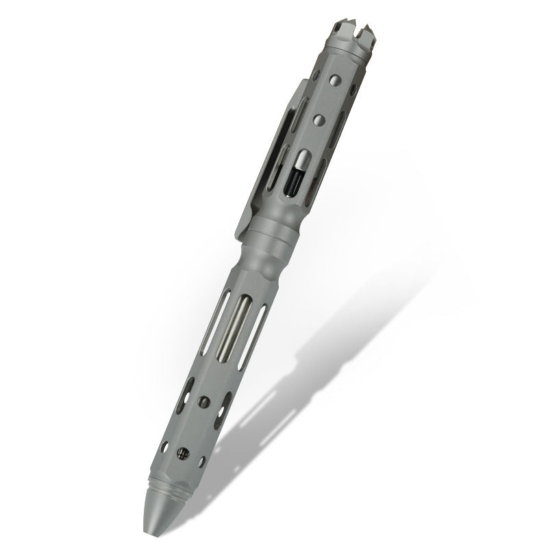 Full titanium tactical pen with gun bolt mechanism, hidden tail cone, and luxury gift box
