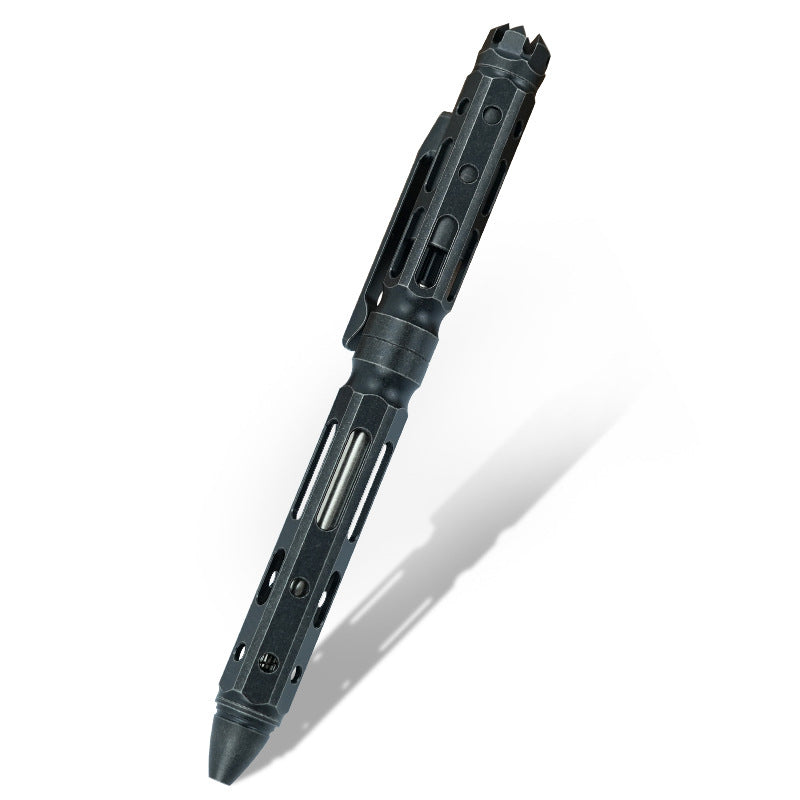 Full titanium tactical pen with gun bolt mechanism, hidden tail cone, and luxury gift box