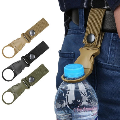Adjustable 2.5cm strap secures 500ml-1L water bottle on ultra-lightweight tactical clip, 13.5cm total length